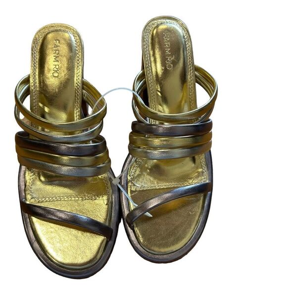 Revolve FARM RIO Block Heel Slide Sandal in Gold & Silver NWOT Size US 8 - Picture 6 of 13